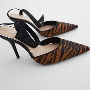 ZARA ANIMAL PRINT LEATHER SLINGBACK STILETTO HEELS